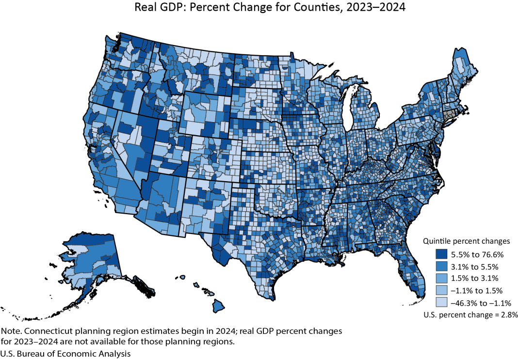 map: Real GDP: Percent Change for Counties, 2023-2024
