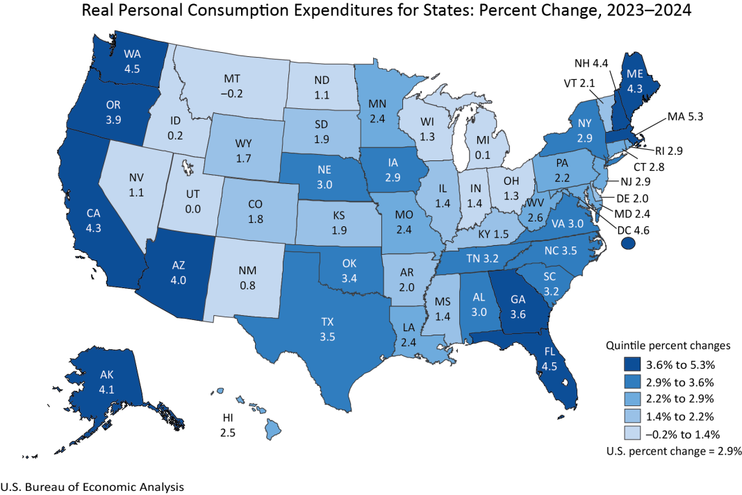 Real Personal Consumption Expenditures by State and Real Personal Income by State, 2024