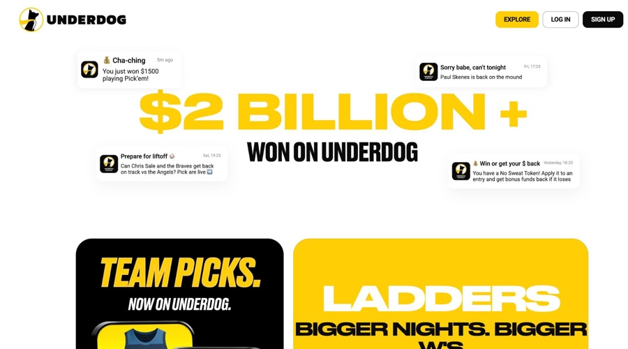 A screenshot of Underdog website