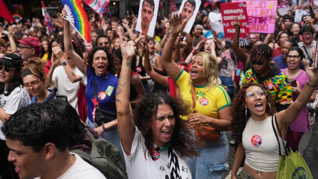 Brazilian students in Rio de Janeiro march against the prospect of another Bolsonaro presidency